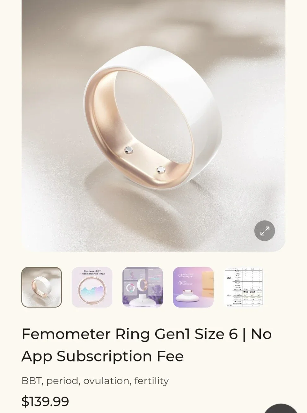 Femometer Ring Gen1 Size 9 - White/Rose Gold